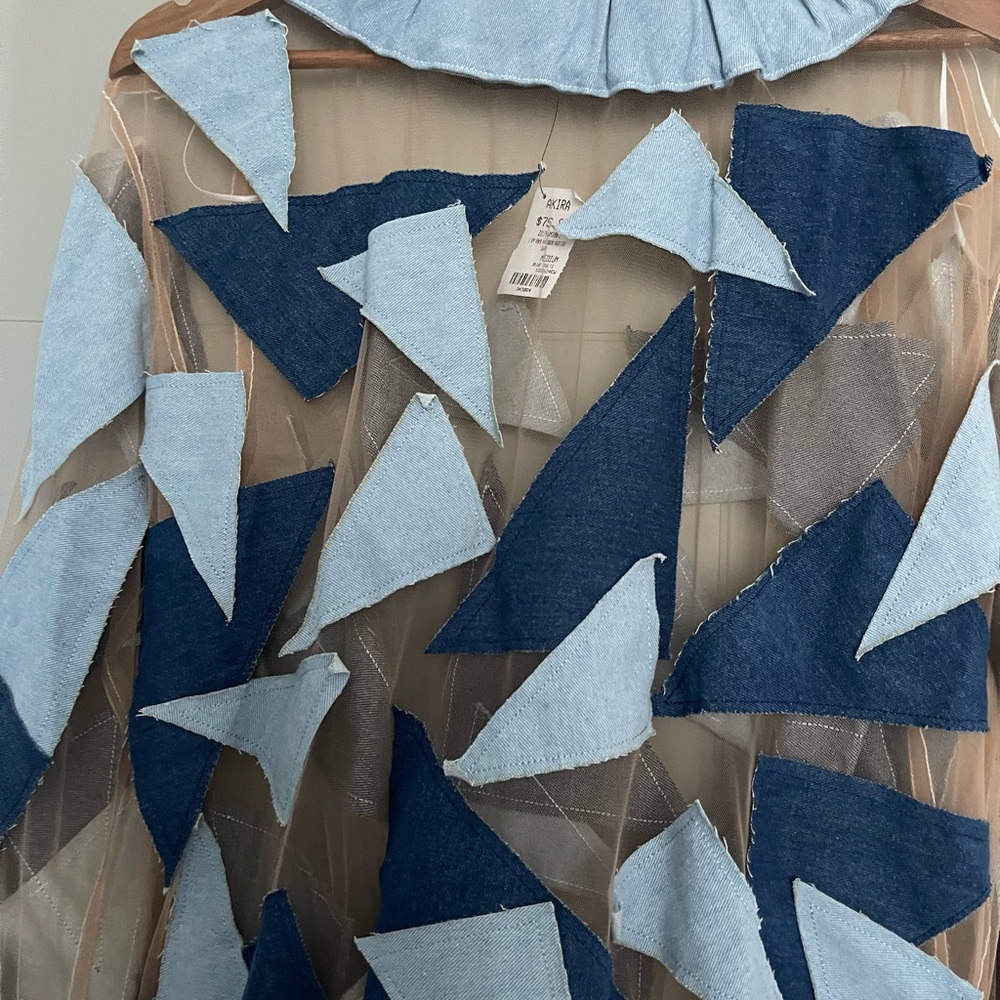 AKIRA Light Blue and Dark Blue Sheer Top - Picture 2 of 4